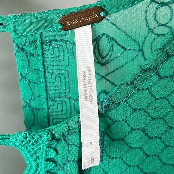 Free People Women Wherever You Go Mini Dress 0 Green Sleeveless Cut Outs Lace - Picture 11 of 13